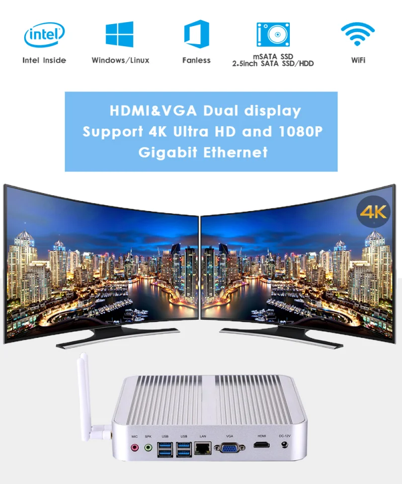 4K HTPC мини ПК Windows 10 Nuc компьютер Barebone мини ПК I5 4200u, i5 5200u, i7 4500u Макс 16G