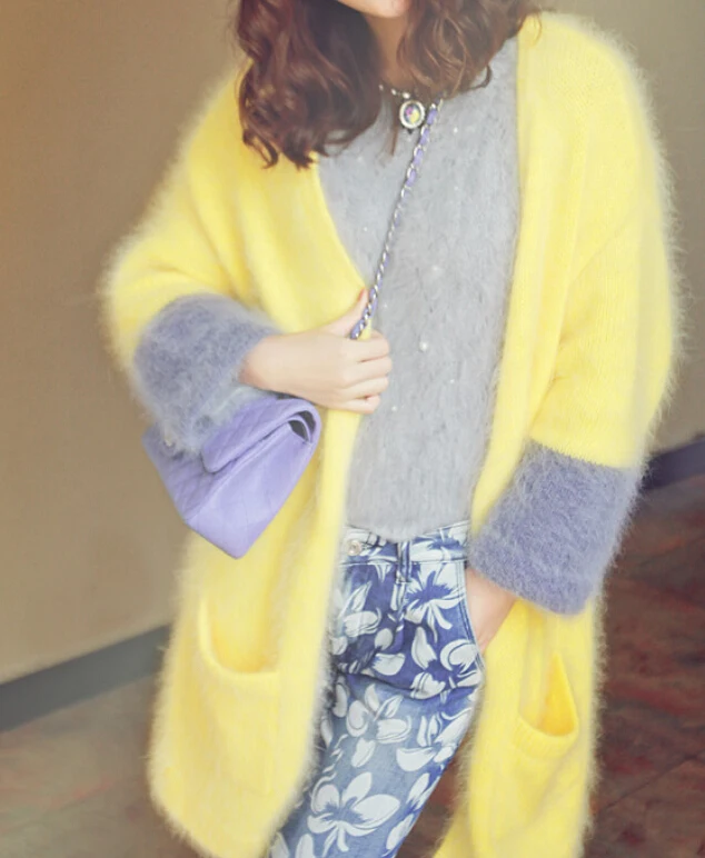 Женский вязаный кашемировый свитер TFP945 контрастный норковый |