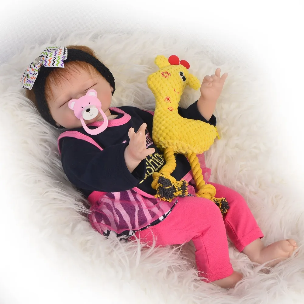 22inch baby Dolls reborn silicone toys infant Children Reborn Baby closed eyes babies for Kids Handmade Bonecas hot sale | Игрушки и
