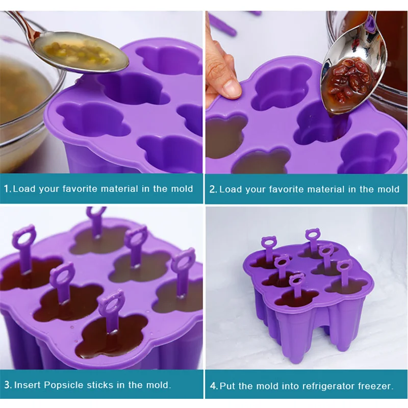 Безопасные силиконовые 6 ячеек мороженого Летние Замороженные льда поп плесень