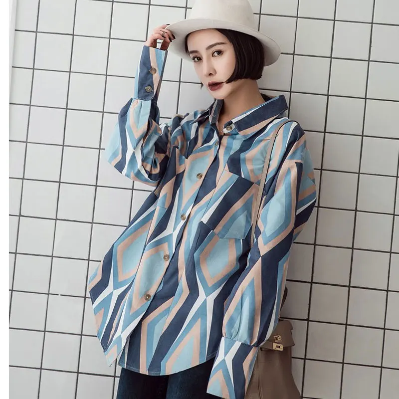 HEE GRAND/женские рубашки с длинными рукавами геометрическим рисунком сезон весна 2018
