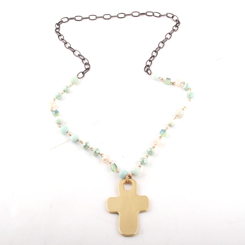 Женский этнический кулон MOODPC черный с цепочкой из натурального камня/стекла