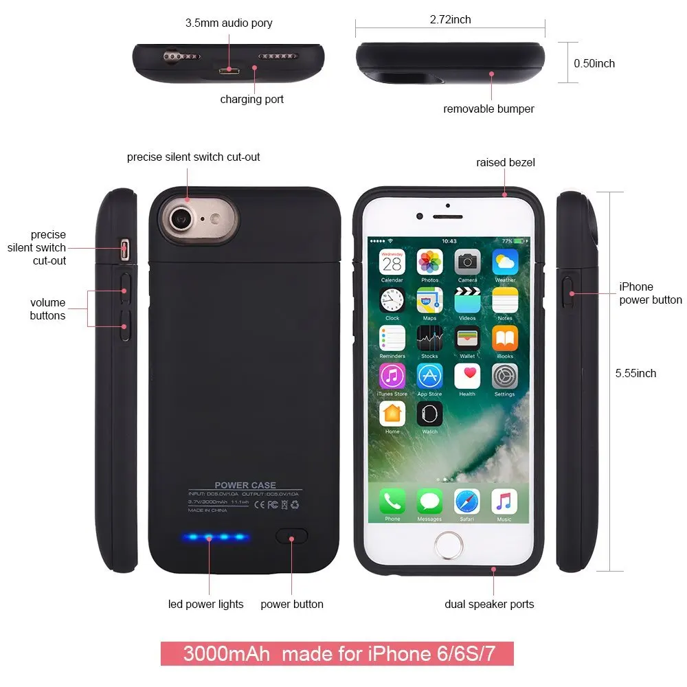 XLOT зарядное устройство чехол для iPhone 6 6s Plus 3000/4200 мАч корпус питания ультра тонкий