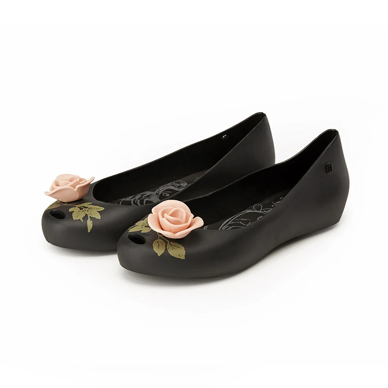 Женские сандалии Melissa Ultragirl розовые и черные прозрачные на плоской подошве с