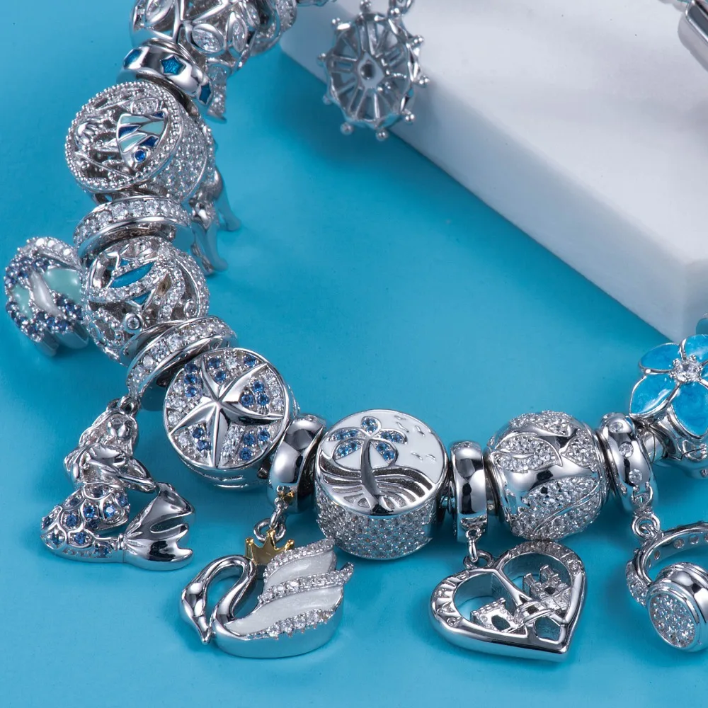 Бусина-Шарм из серебра 925 пробы с розовыми цветами | Украшения и аксессуары