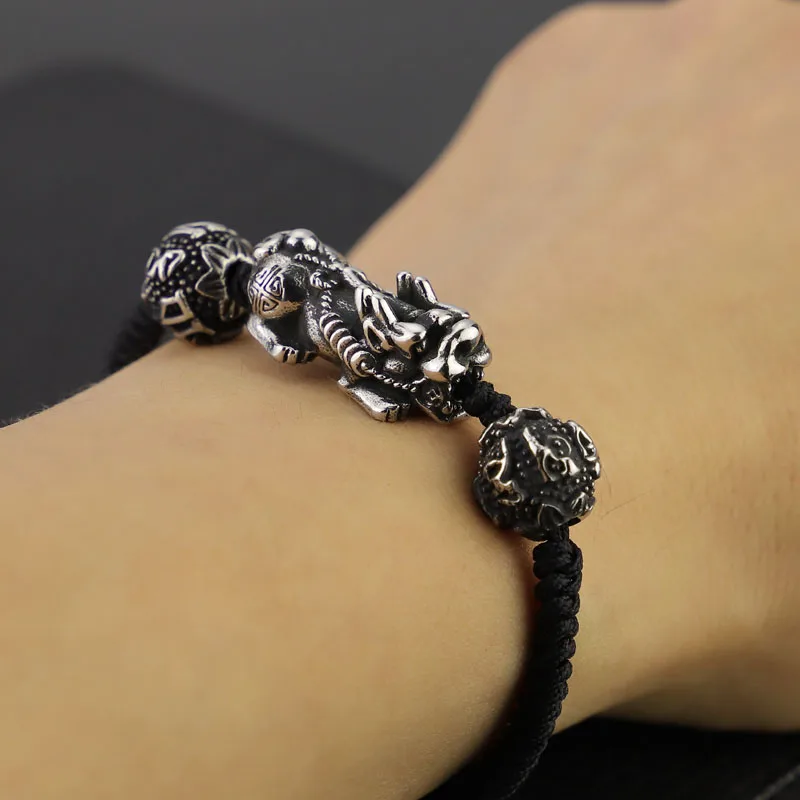 Браслет KLDY из нержавеющей стали регулируемый браслет pixiu с черной веревкой