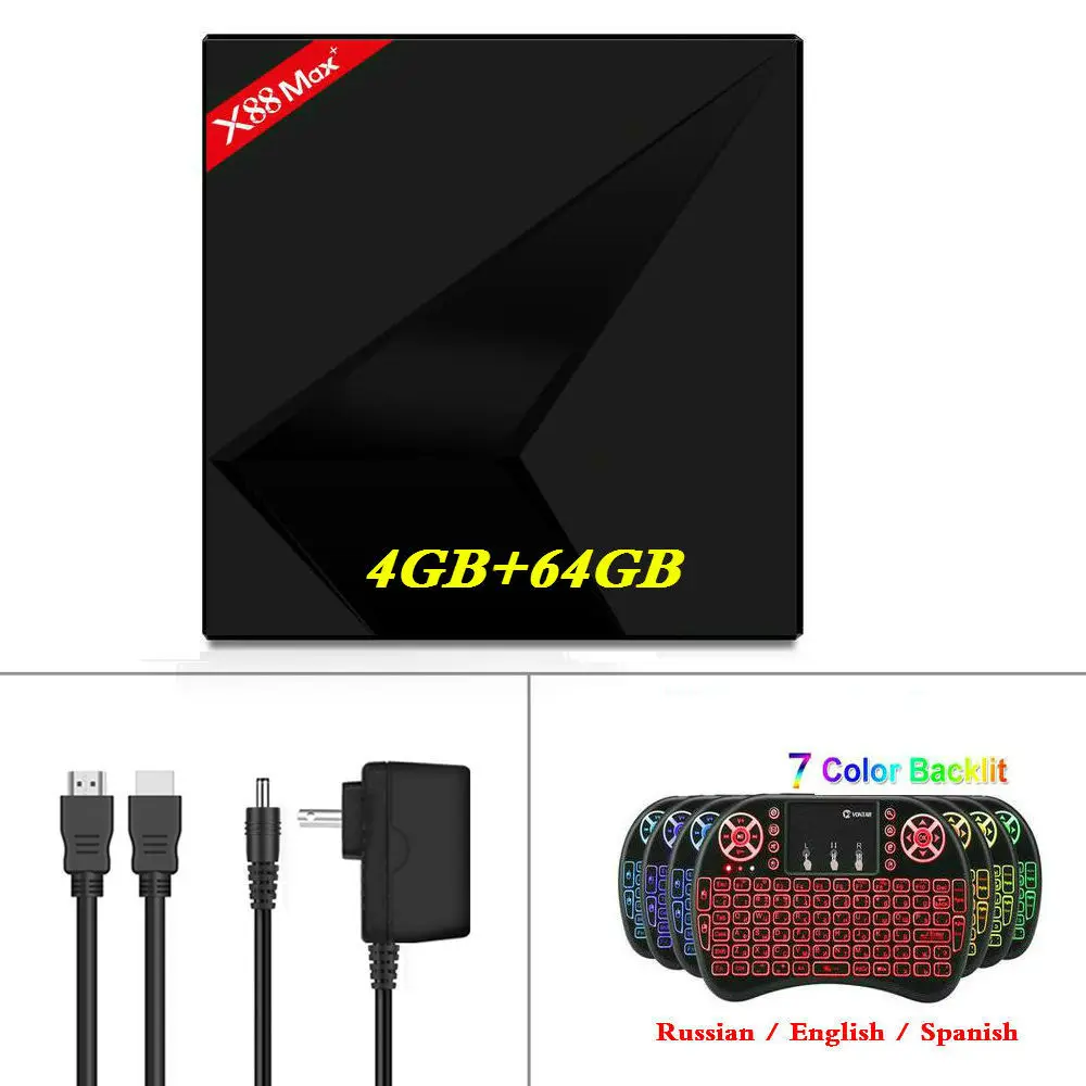 4GB64GB Backlit i8 Android 9,0 ТВ приставка X88 MAX Plus 4 Гб ОЗУ 64 Гб ПЗУ Rockchip 2,4G/5G двойная Wifi приставка X88MAX Smart 4K медиаплеер 4G32G - Цвет: 4GB64GB Backlit i8