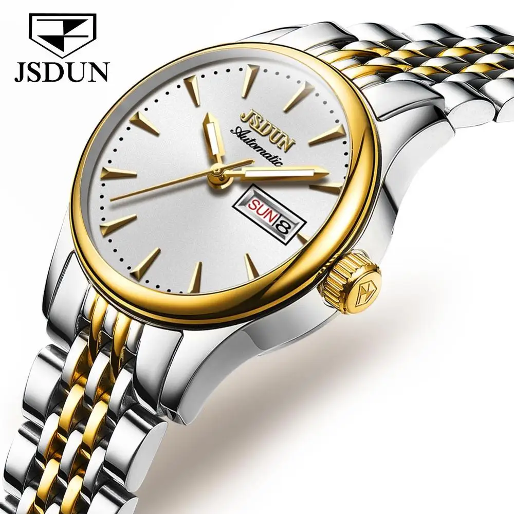 White Gold JSDUN женские часы автоматические механические часы женские деловые часы Reloj Mujer сапфировые водонепроницаемые женские наручные часы Relogio - Цвет: White Gold