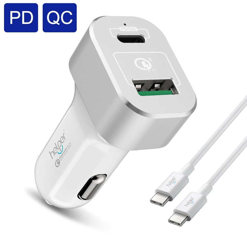 Автомобильное зарядное устройство PD с двумя USB портами QC 3 0 автомобильное