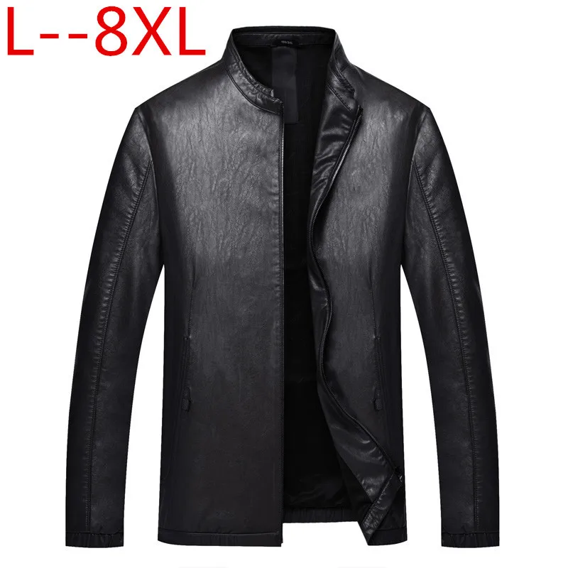 Плюс 8XL 6XL мужская кожаная куртка из натуральной овечьей козьей кожи, брендовая Черная мужская куртка-бомбер, мотоциклетная Байкерская мужская куртка на осень и весну - Цвет: Black