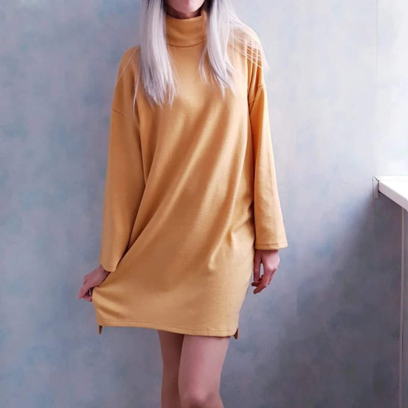 Винтажное вязаное платье с высоким воротником для женщин 2018 Осень-зима теплое