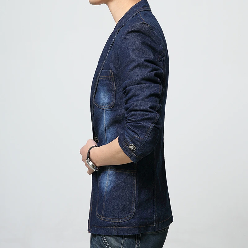 Джинсовые блейзеры и куртки мужские повседневные Модные приталенные из денима с