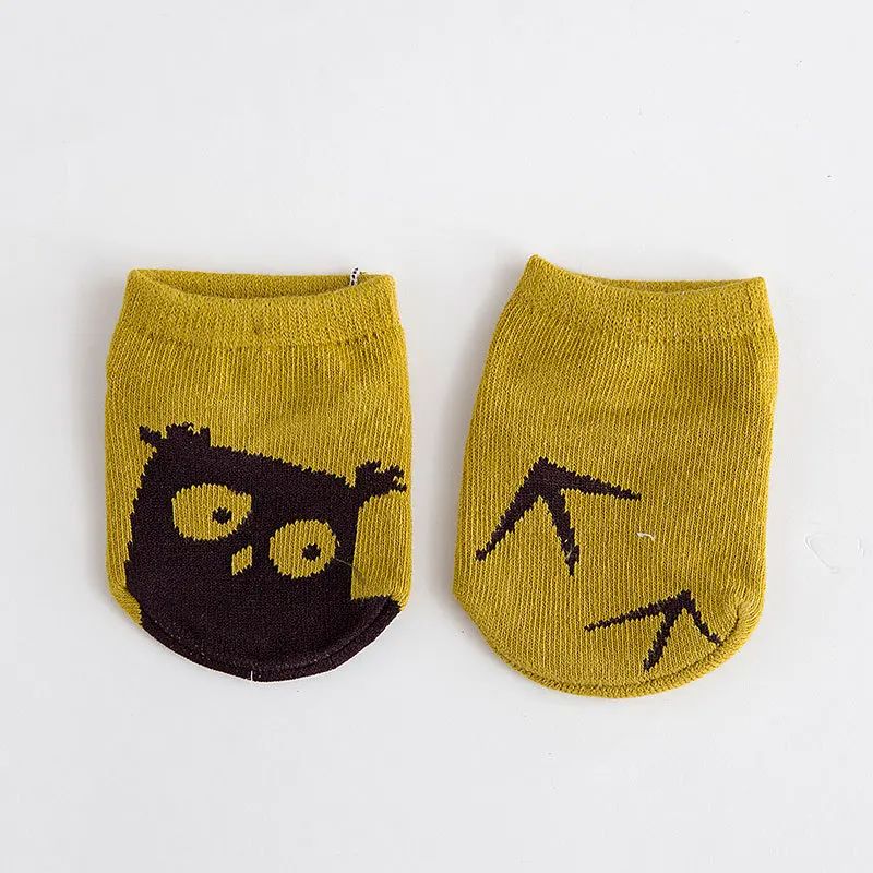 Yellow Owl Hylidge/Хлопковые носки для маленьких девочек, детские короткие носки, милые носки-тапочки с рисунком для малышей - Цвет: Yellow Owl