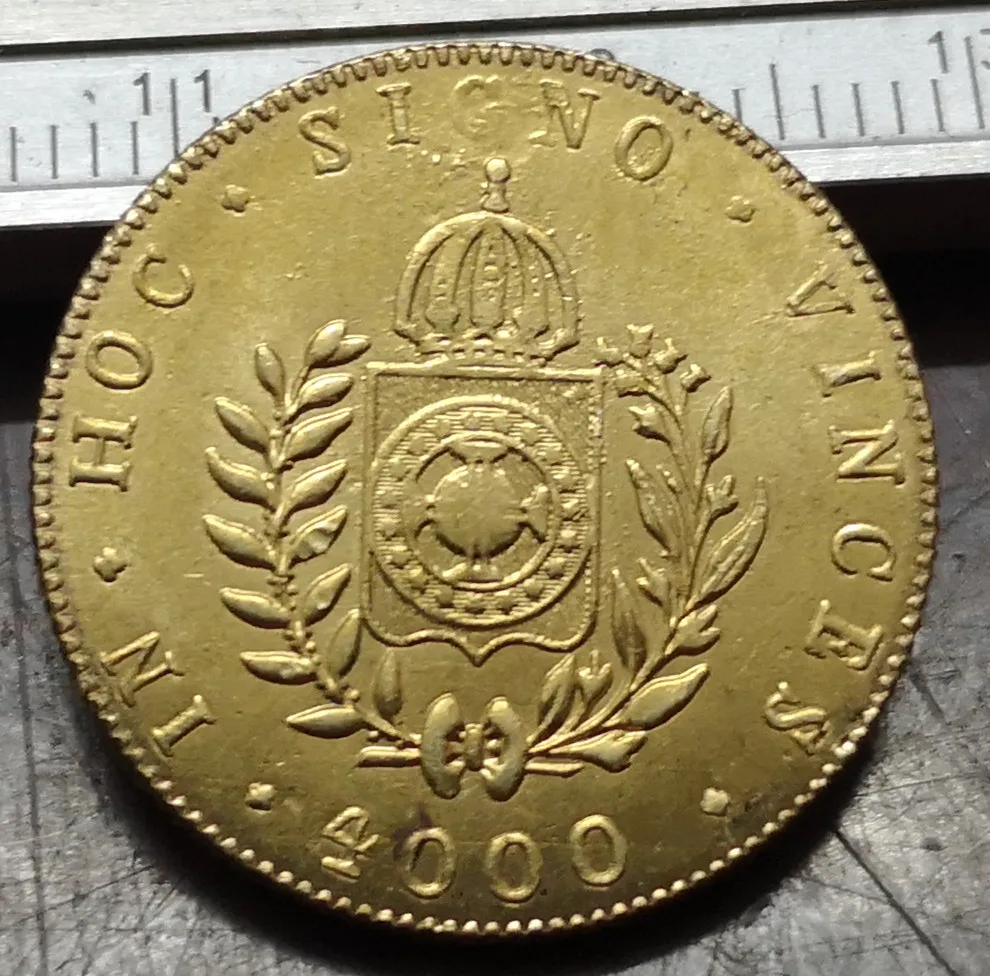 1832-R Бразилия 4000 Reis-Pedro II(тип "AZEVEDO") Gold Имитация монеты