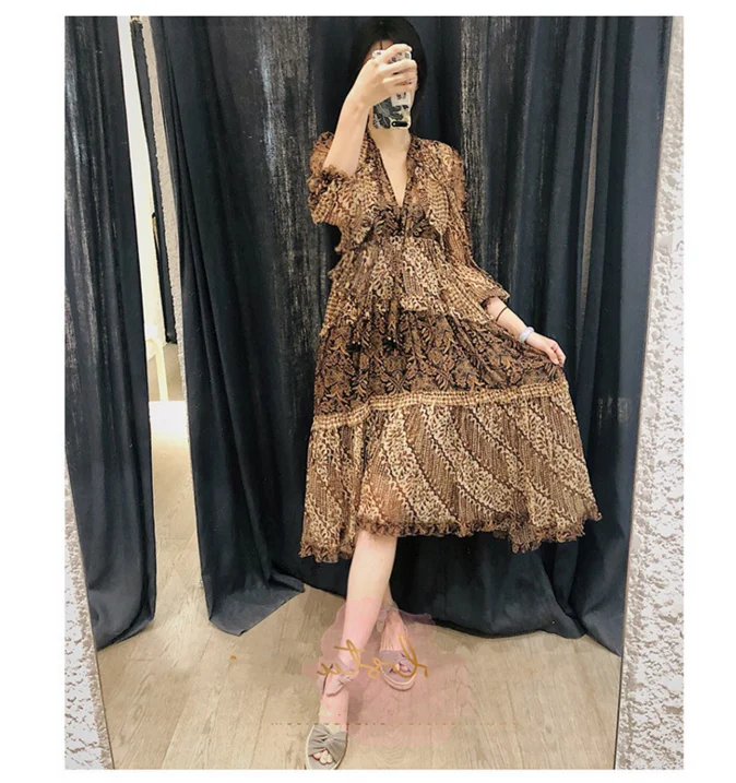 Robe longue femme ete летнее леопардовое пляжное платье СО СТОЯЩИМ ВОРОТНИКОМ с длинным рукавом длиной до щиколотки Сарафан длинное платье макси