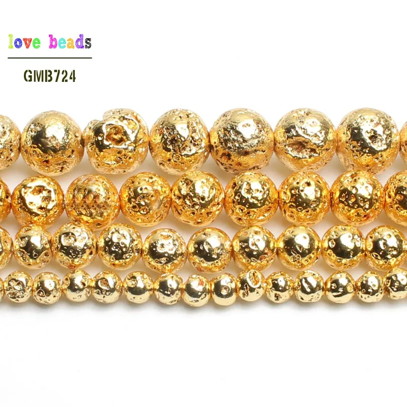 Natural Stone Gold Lava Hematite Round Loose Beads 4mm 6mm 8mm 10mm DIY Necklace Bracelet Jewelry Making Accessories | Украшения и