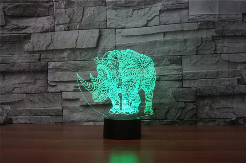 Светодиодный ночсветильник Ainmal rhinoceros 3d лампа для спальни с питанием от USB или