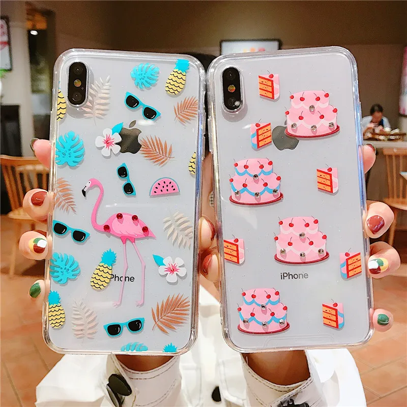 Клубничный лимонный чехол с блестками для iPhone 6 6s 7 8 Plus пирожные Фламинго