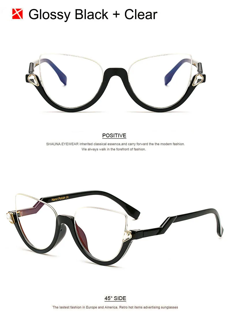SHAUNA, ретро Стразы, украшение, женские солнцезащитные очки Cateye, женские полуоправы, Зеркальные покрытия оттенков, тонированные/прозрачные линзы, очки