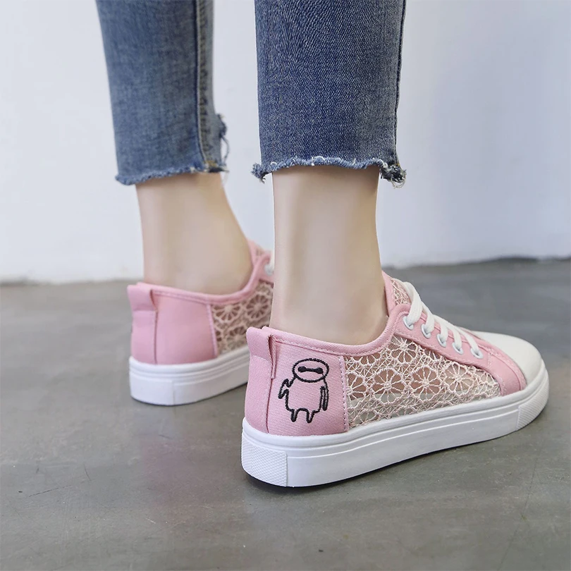 HUANQIU Women Canvas Shoes Fashion Summer Casual Ladies Cutouts Lace Hollow Breathable Flats Woman sneakers JH212 | Обувь