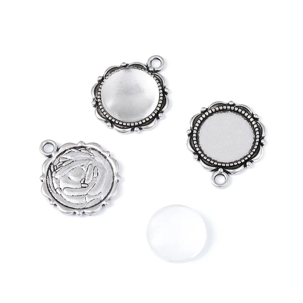 Пандахолл 20 наборов 14 мм цветочных подвесок из сплава с кабошонами и полукруглыми / домиковыми прозрачными стеклянными кабошонами для ювелирных изделий и компонентов находок.