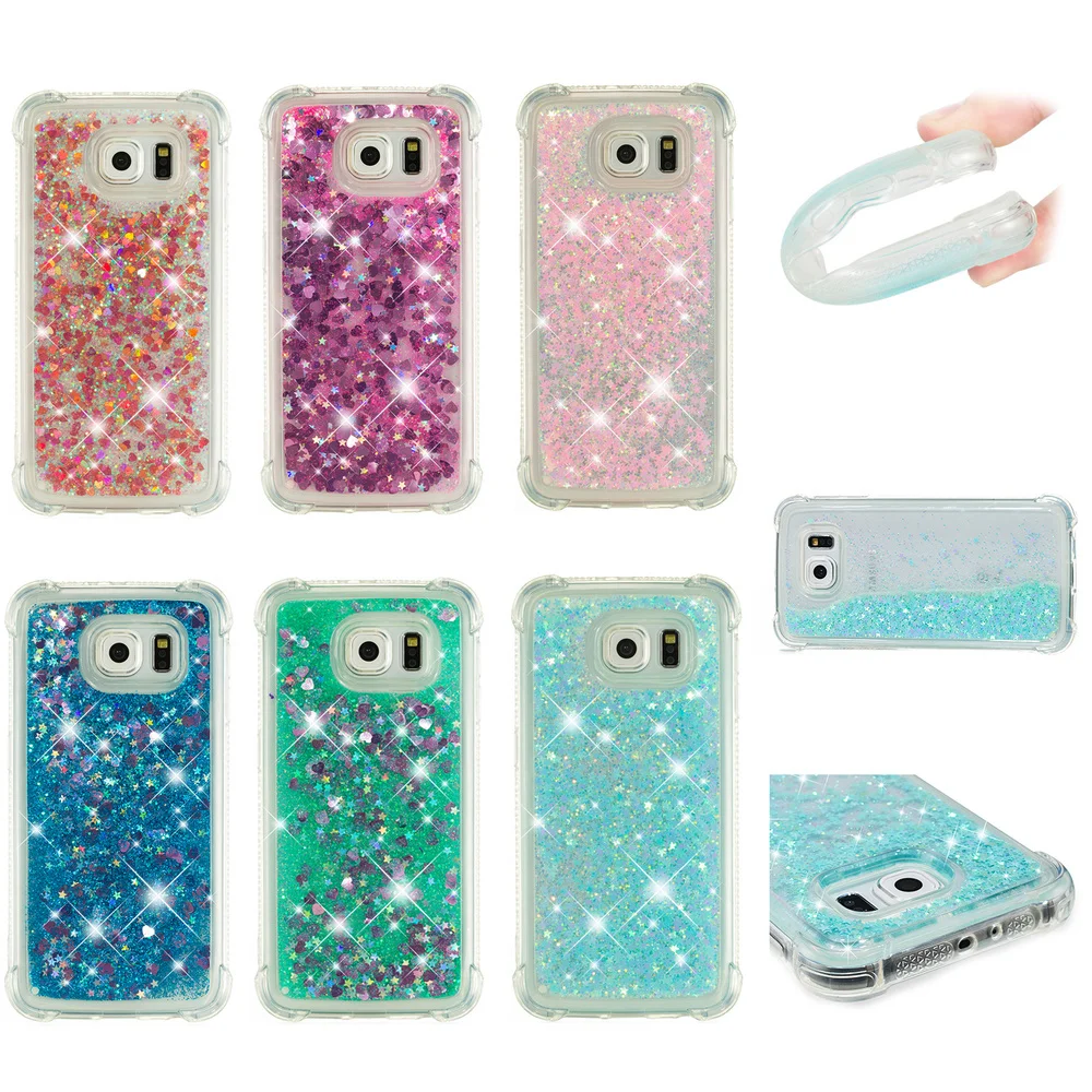 Для Samsung Galaxy S6 S 6 Bling Glitter Quicksand Liquid Fitted Case SM-G920FD SM-G920F Симпатичные бампер из мягкого