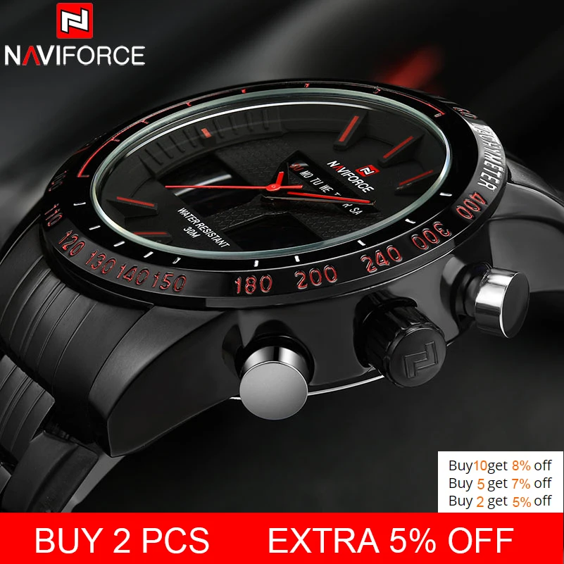 NAVIFORCE Лидирующий бренд мужские спортивные часы Мужские Аналоговые цифровые из