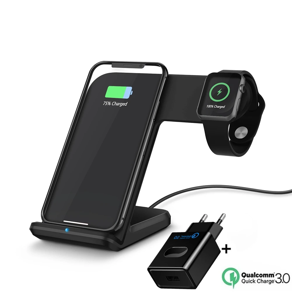 FDGAO Qi Беспроводное зарядное устройство для Apple Watch 5 4 3 2 iPhone 11 8 X Xs Max XR samsung S9 S10 QC 3,0 USB быстрая Беспроводная зарядная подставка