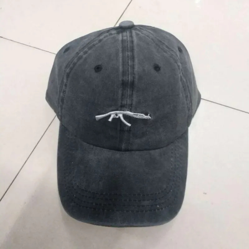AK47 dark gray С эффектом потертости и вышивкой хлопок пистолет УЗИ папа шляпа для Для мужчин Винтаж человек AK47 Бейсбол Кепки в стиле «хип-хоп» с изогнутым летние мужские Snapback Кепки Для женщин шляпа - Цвет: AK47 dark gray