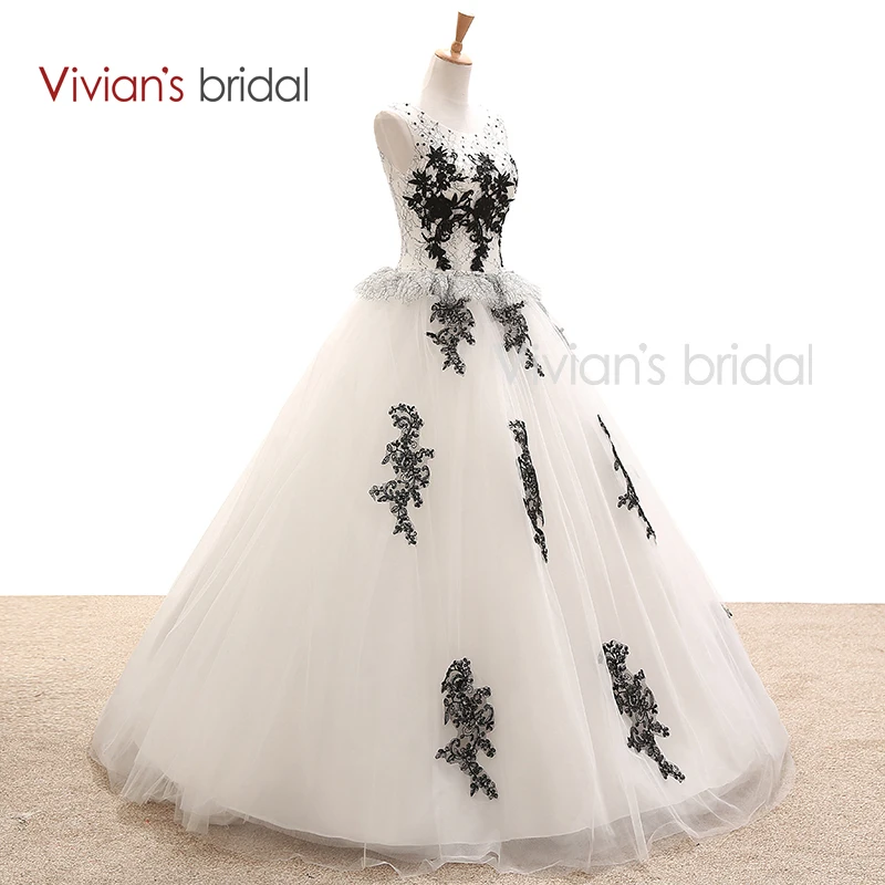 Vivian's Bridal Черное и белое свадебное платье бальное без рукавов с блестками из