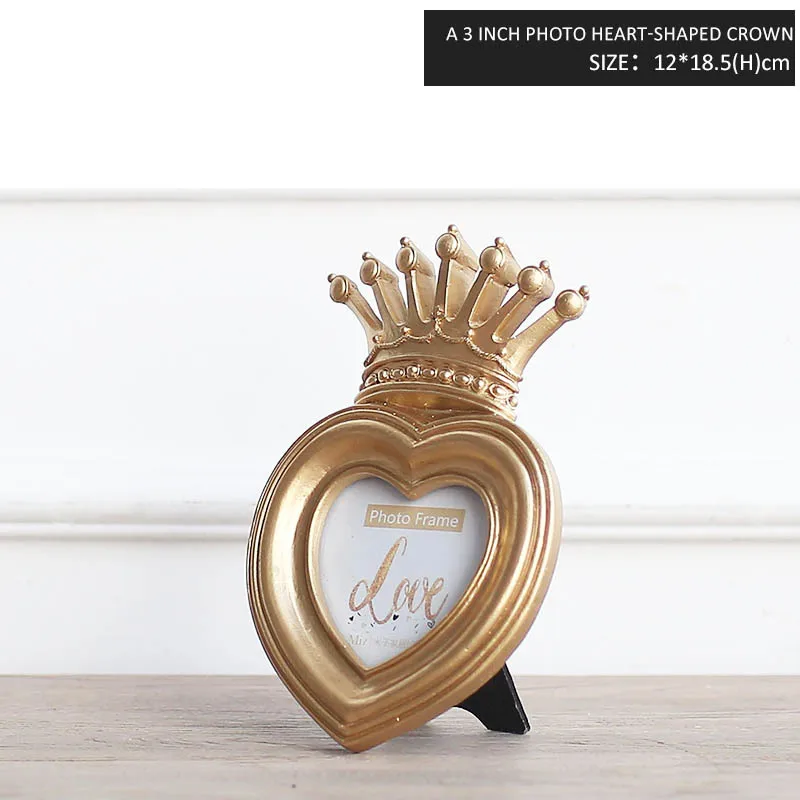 Heart Shape 3 Inch 1 шт. 5 модель Роскошный стиль барокко Золотая Корона Декор креативная Смола картина настольная рамка Подарочная фоторамка для друга - Цвет: Heart Shape 3 Inch