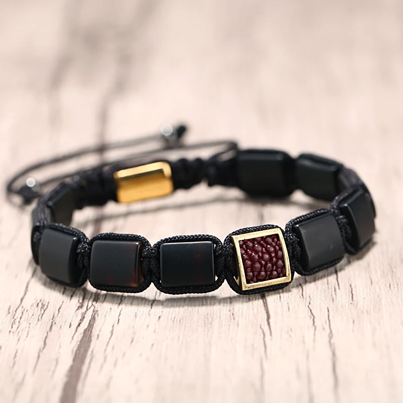 Mcllroy charm bracelets men natural black stone inlay stingray leather diy handmade braided friend gift erkek bileklik | Украшения и