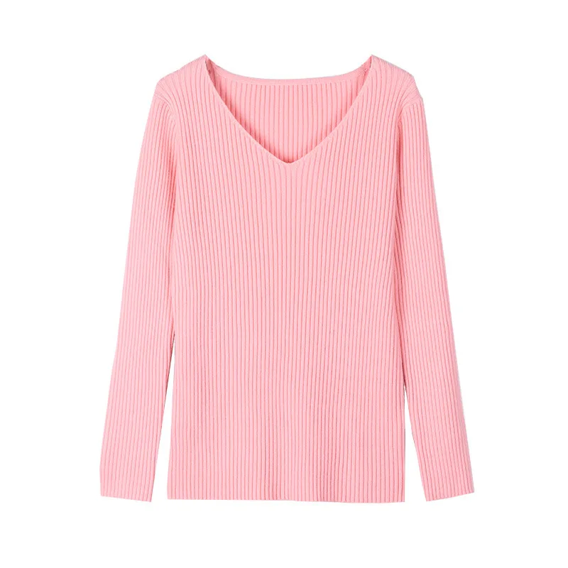 OLGITUM осенне-зимний женский вязаный базовый белый пуловер Топы с v-образным