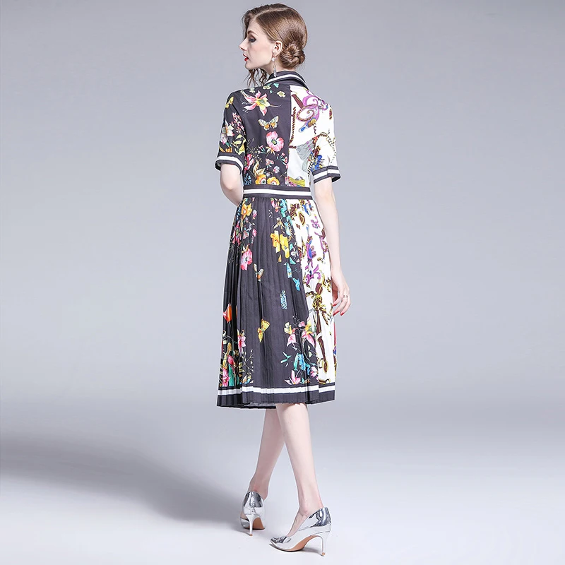 2019 new women's dresses with Print and Pleated dress Streetwear V-Neck | Женская одежда