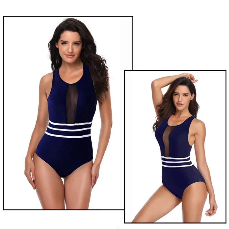 Женский цельный купальник в спортивном стиле однотонный сетчатый монокини