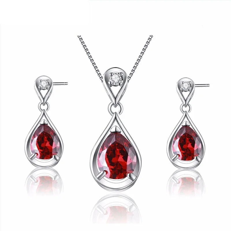 Роскошные красные серьги и ожерелье с фианитом кристаллом комплекты кулоном