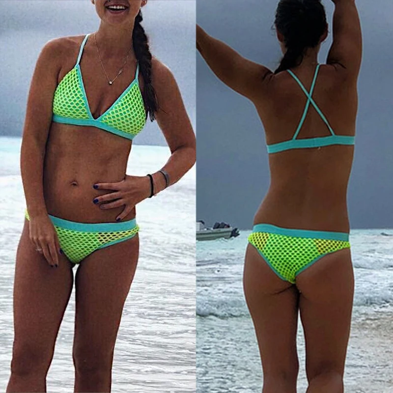 Сетчатый бразильский купальник женский пуш-ап на завязках купальный костюм