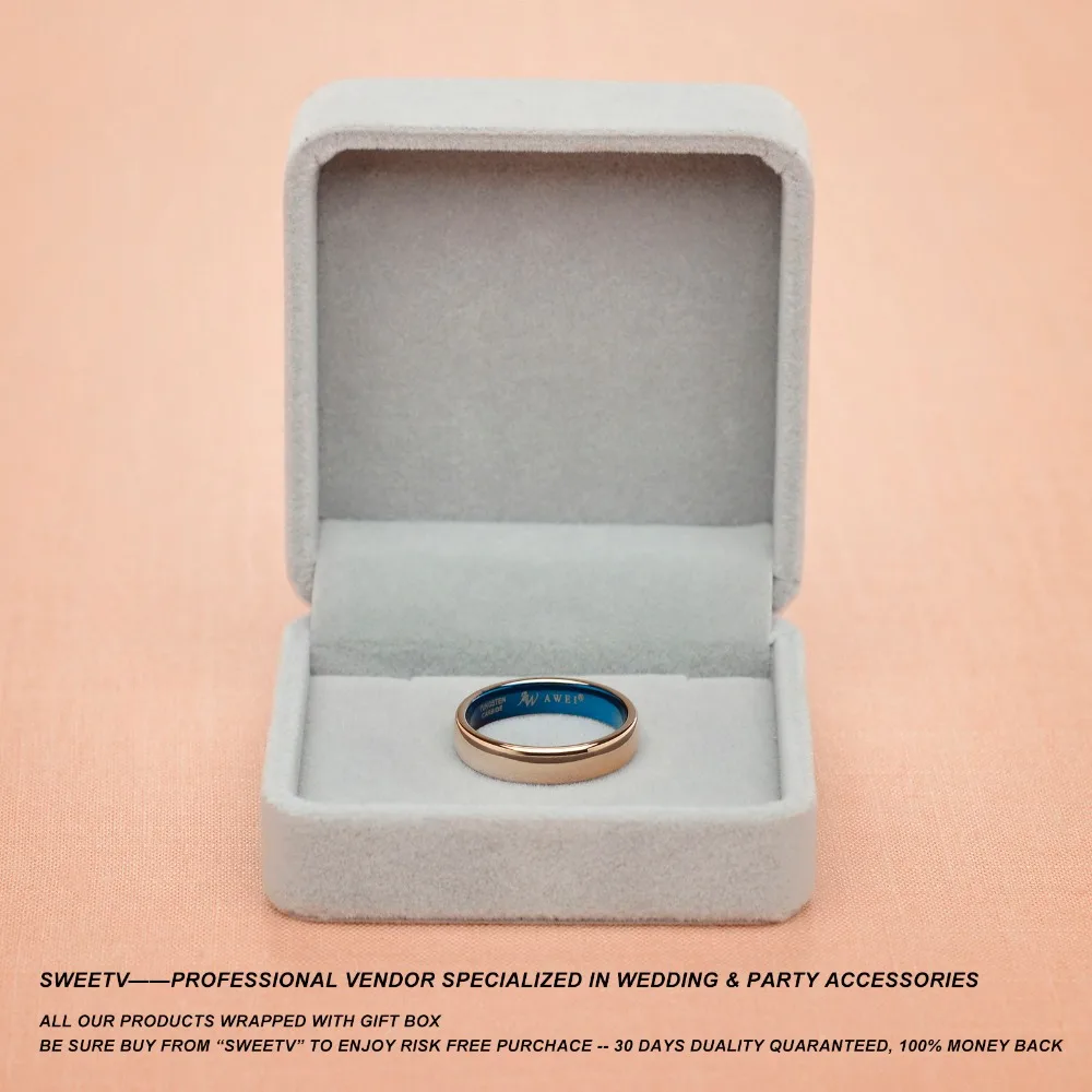 Rose Gold Over купол полированной comfort fit вольфрама кольцо Обручальное украшения для