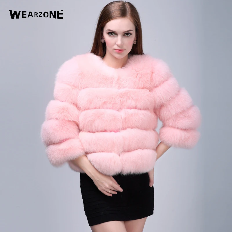 

2017 Autumn Winter Three Quarter Faux Fur coat warm Faux Silver Fox Fur coat outerwear women's fashion imitation Short fur coat