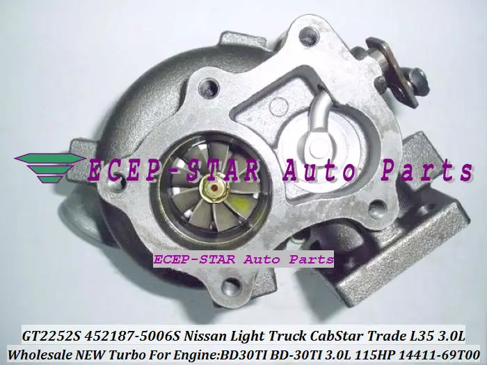 Турбокомпрессор Turbo GT2252S 452187 452187-0001 452187-6 14411-69T00 14411-69T60 452187-3 для NISSAN CabStar Trade M100 L35 BD30TI BD-30Ti 3.0L (art.: 3920dbd7db3f6) - 3920dbd7db3f6