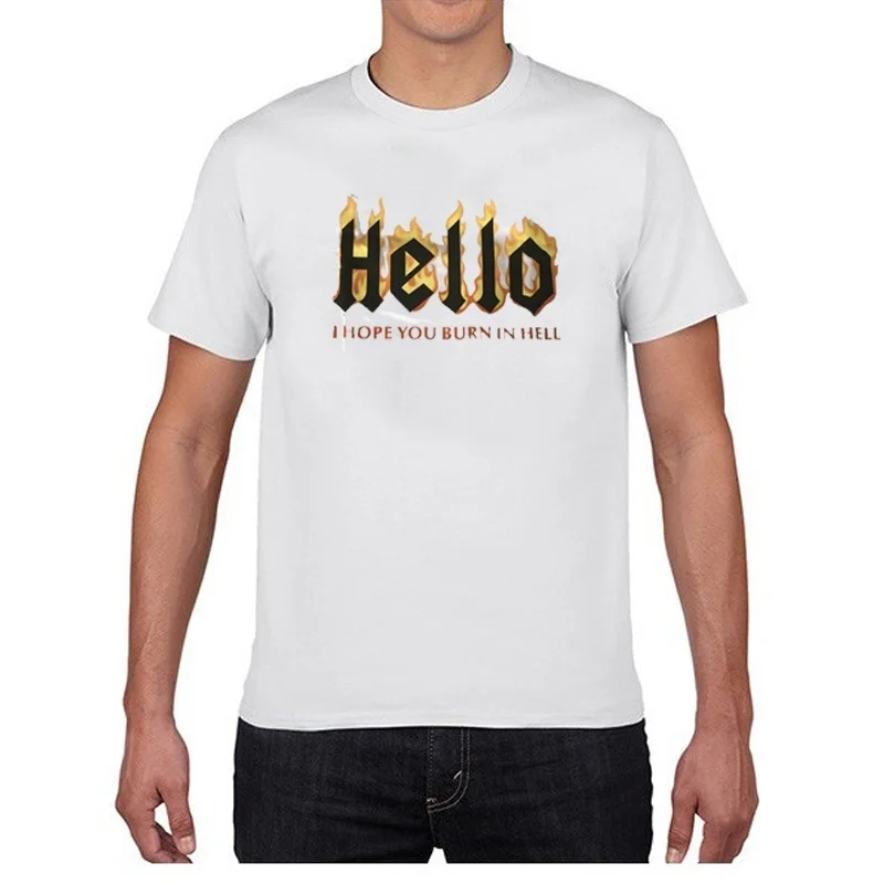 

Starqueen-JBH Hello Flame Funny T-Shirt Unisex Men's Tumblr Fashion Graphic Tee Street Style Casual White Tops Cool