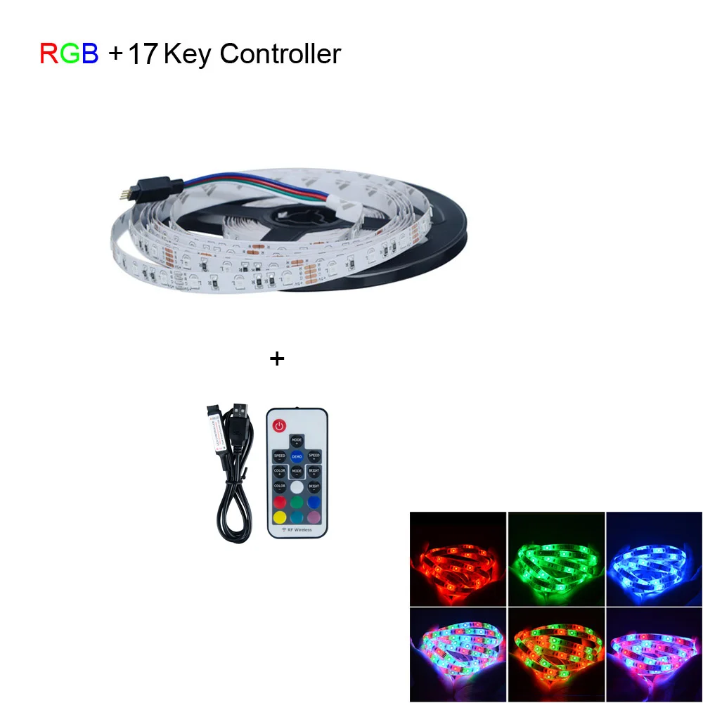 RGB with 17 Key USB интерфейс RGB Светодиодные полосы света светодио дный 60 led s/m 3528 светодио дный SMD led Диодная лента HDTV Настольный ПК фоновое освещение 3 17 24 Ключ контроллер - Испускаемый цвет: RGB with 17 Key