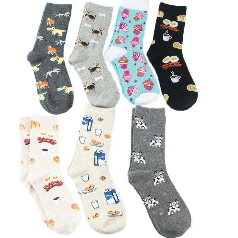 Забавные носки в стиле Харадзюку для мужчин и женщин милые с едой снеком собакой