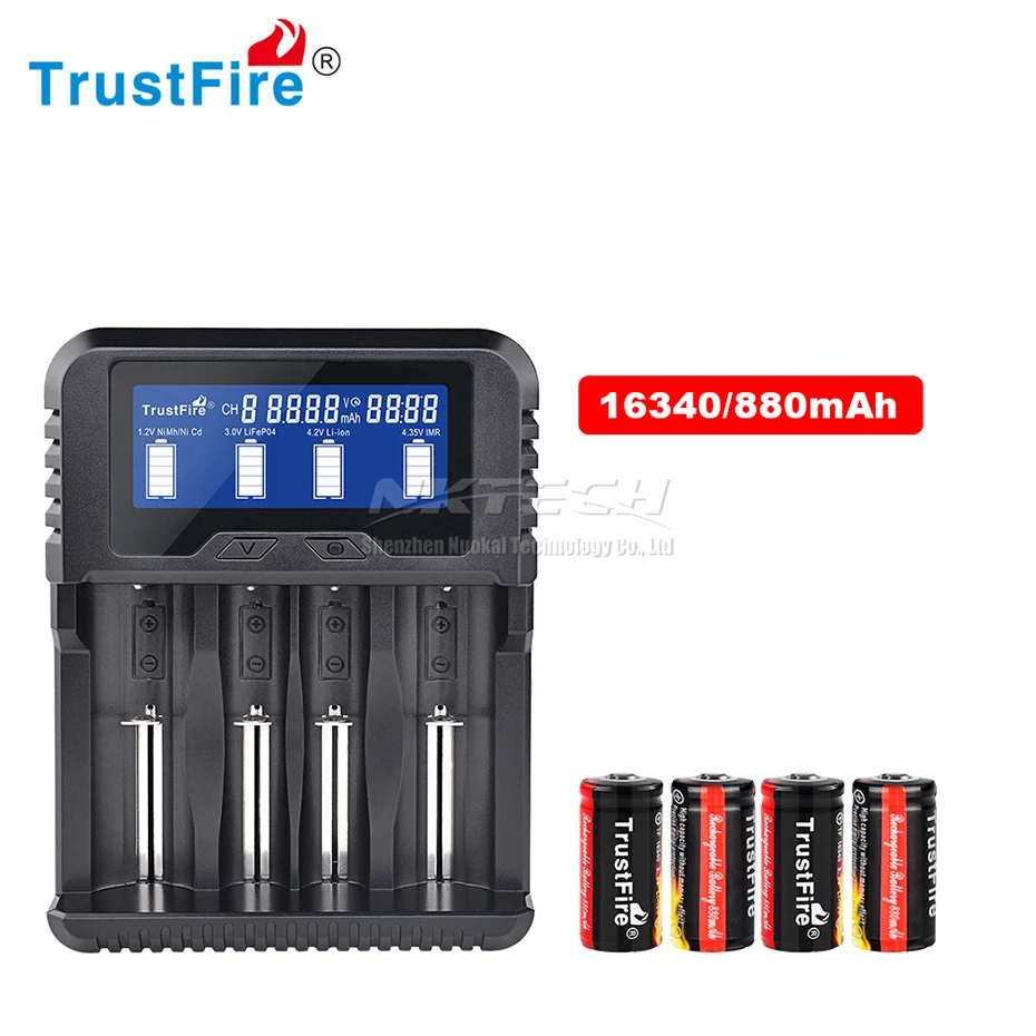 TR-020 TrustFire смарт-устройство для быстрой Батарея Зарядное устройство Мощность банк QC3.0 USB Дисплей зарядки Ёмкость/Вольт/температура 18650 26650 32650 14500 AAA - Цвет: With 4-16340 880mAh