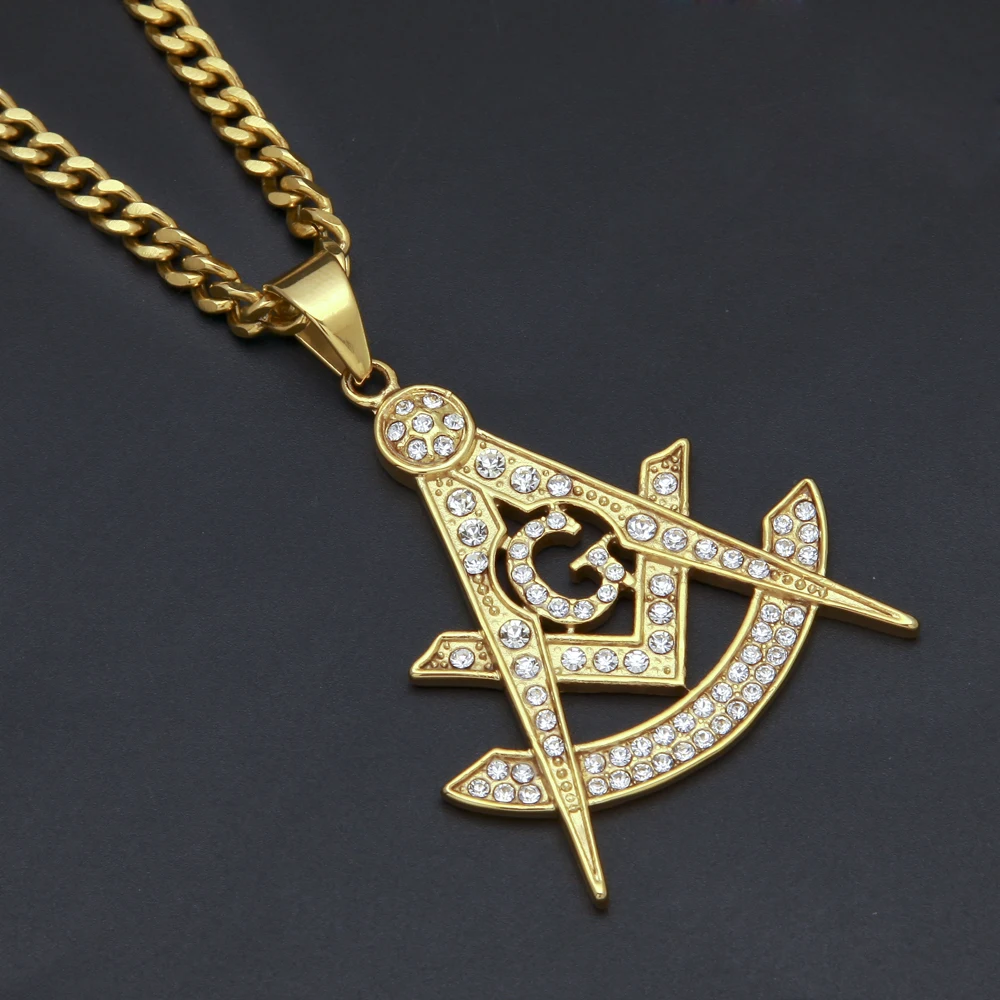 Мужская Masonic G Подвеска золотой тон из нержавеющей стали со льдом Блестящий