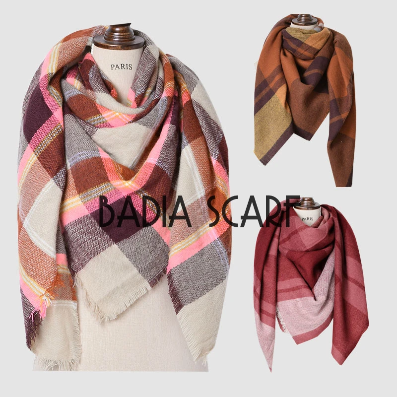 Зима 2017 шикарный вязаный клетчатый шарф оверсайз в клетку женские шали новые