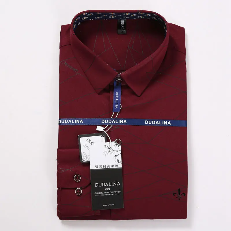 DCZ1726-RED Dudalina, полосатая рубашка для мужчин, Camisa Masculina, с длинным рукавом, блуза, для мужчин, Social Masculina, облегающая, резерв, Sergio K, жаккард - Цвет: DCZ1726-RED