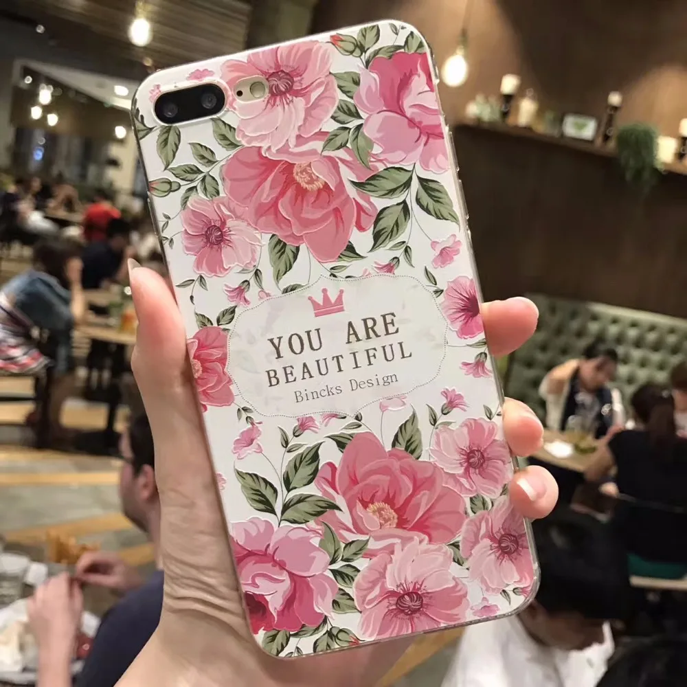 Free shipping fashion Pink FLOWER bird Luxurious Relief Phone Back Cover Casefor iPhone 6 Case For Apple iphone 6S 7 Plus 6SPlus |