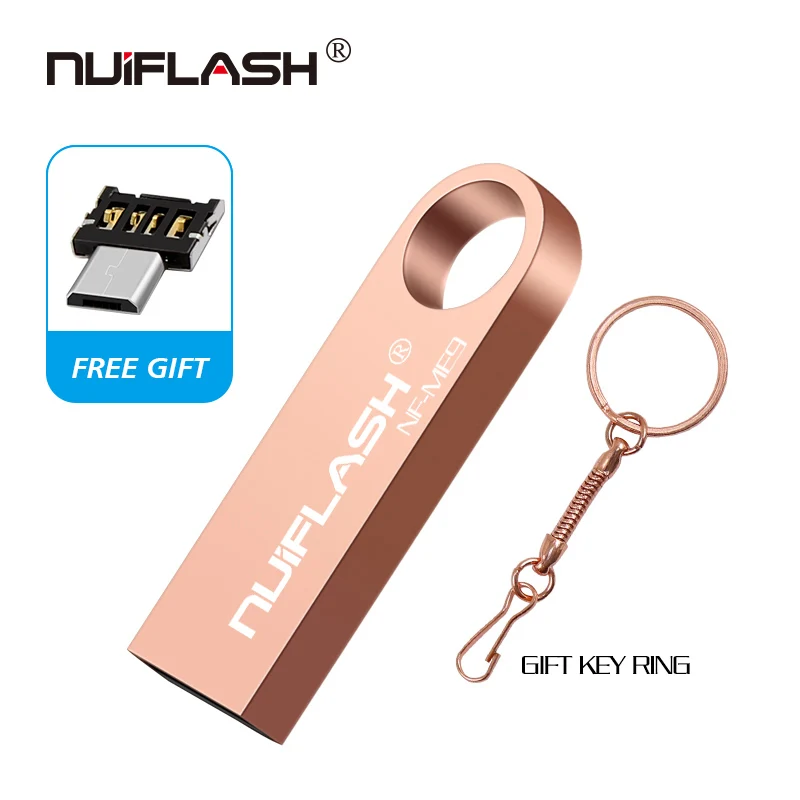 rose gold-otg High Speed Real Capacity Pendrive Metal Key Chain USB Flash Drive 64GB 32GB 16GB 8GB USB Stick USB Flash Free gift - Цвет: rose gold-otg