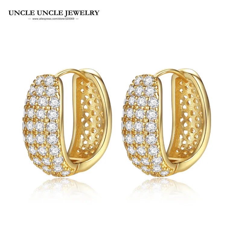 Женские Висячие серьги золотого цвета с прозрачным цирконием полностью